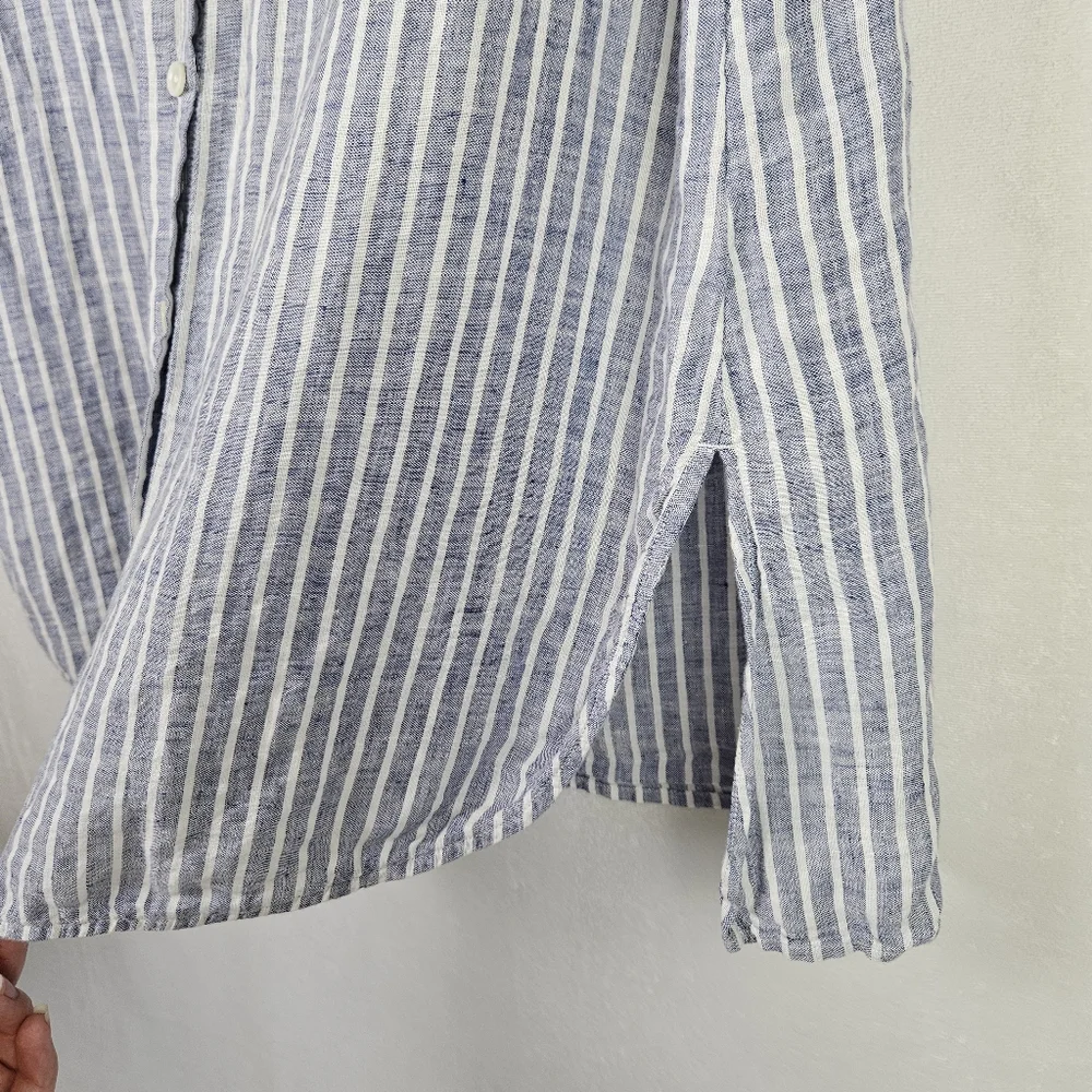 J Jill Love Linen 100% Linen Coastal Nautical Striped Button Down Tank Top MP - Picture 4 of 5